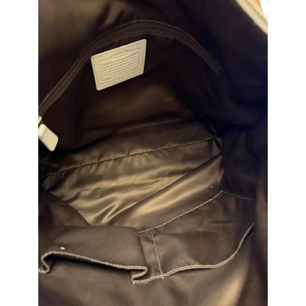Coach Signature Laura Khaki & White Leather Logo Handbag.